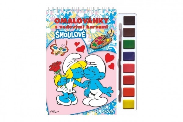 Coloriages Schtroumpfs avec peintures à l'eau et pinceau
