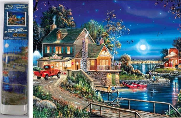 peinture diamant maison au bord du lac 30 × 40 cm