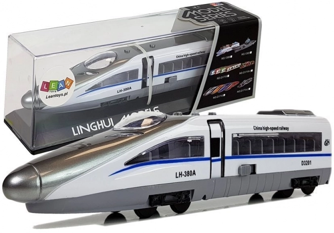 Train Pendolino blanc à tirant avec son et lumières