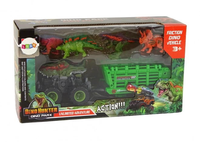 Véhicule dinosaure avec remorque et 4 figurines de dinosaures