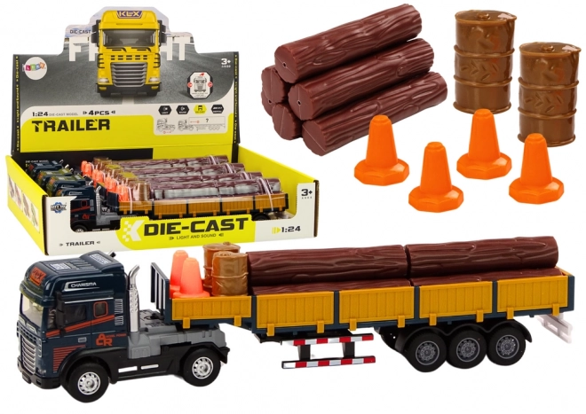 Remorque De Camion En Bois Bleu 1:24 Bûches Sons Lumières