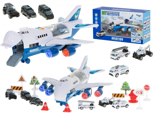 Avion cargo de police avec voitures