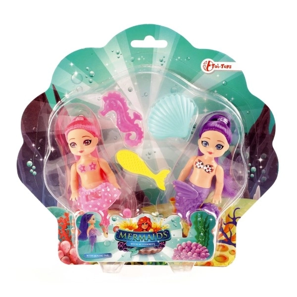 Poupée sirène 2pcs 10cm plastique avec accessoires sur carte