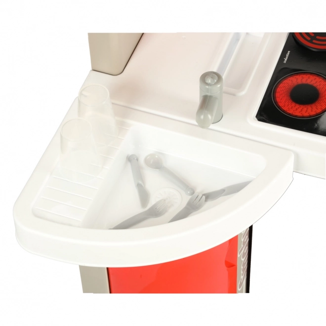 Cuisine électronique pour enfants en plastique rouge pliable avec son + accessoires
