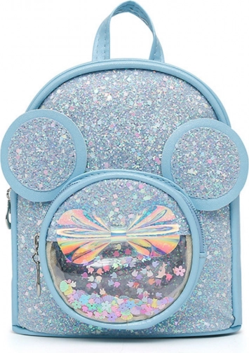 Petit sac à dos enfant à paillettes avec oreilles de souris - bleu
