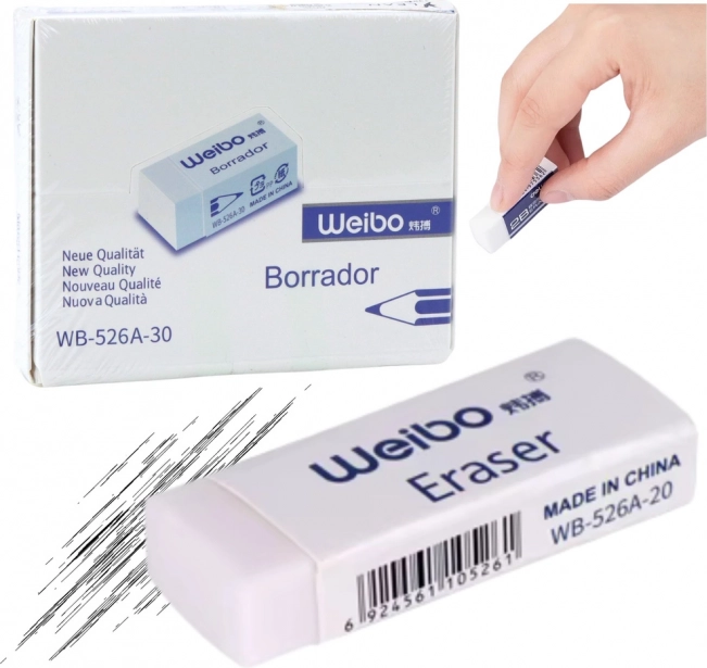 Gomme blanche scolaire et de bureau WEIBO 4 cm