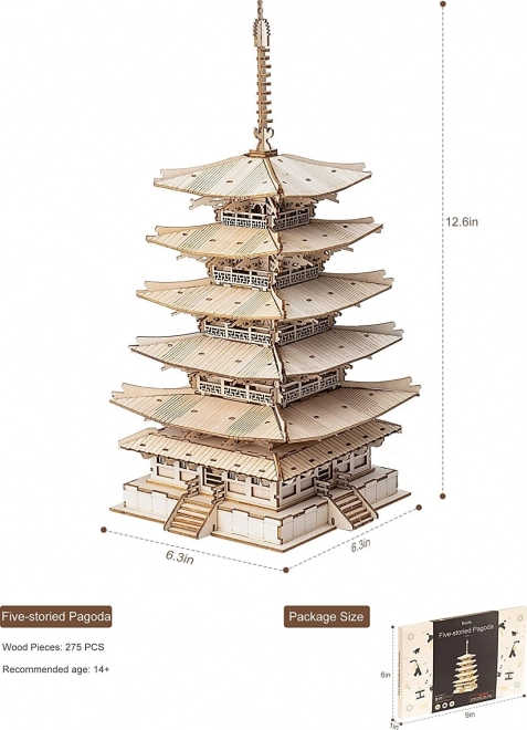 Puzzle en bois 3D pagode à cinq étages