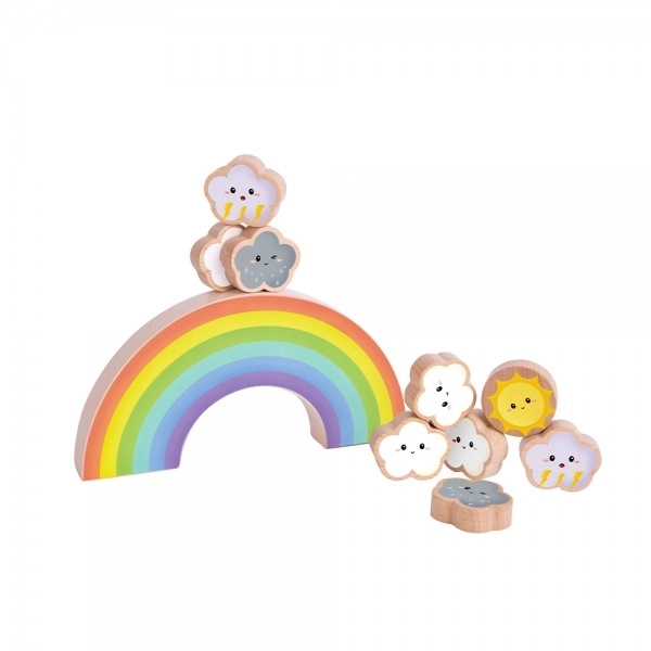 Jeu d'équilibre en bois arc-en-ciel avec nuages