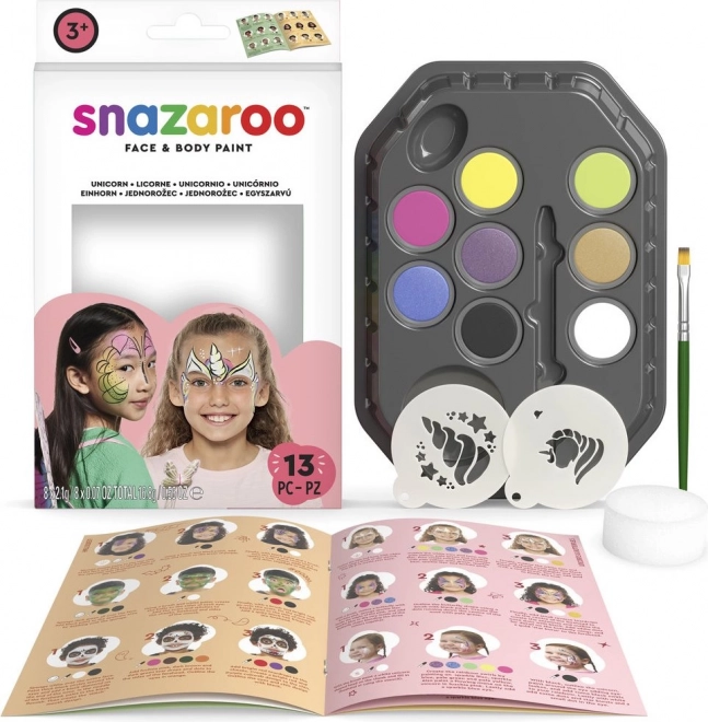 Set de couleurs Snazaroo pour le visage et le corps avec pochoirs Licornes et papillons