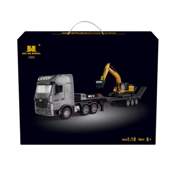 Camion télécommandé avec remorque et excavatrice Huina 1:18