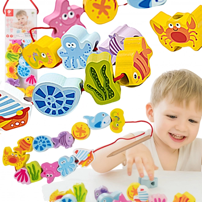 Perles à enfiler en bois Animaux aquatiques