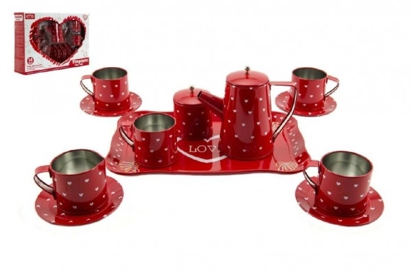 Vaisselle rouge en métal 14 pièces dans une boîte 34x24cm