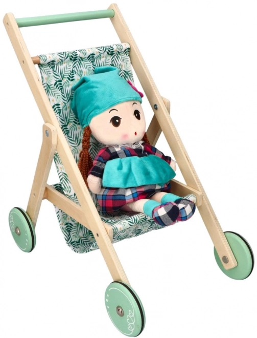 Poussette légère en bois pour poupées - menthe