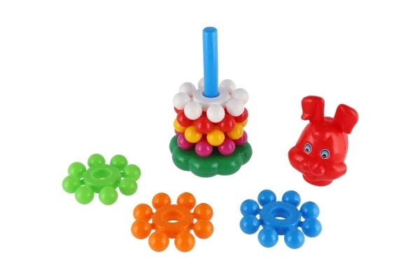 Puzzle pyramide avec anneaux en plastique 26cm dans un filet 12m+
