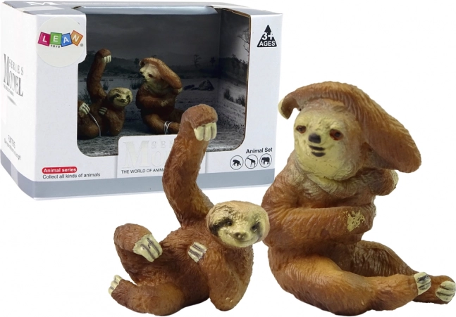 Set de 2 figurines paresseux – adulte et bébé, série Animaux du monde