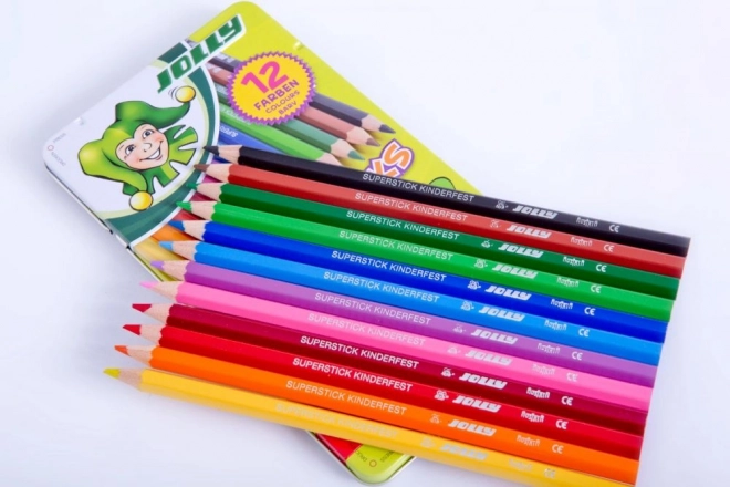 Crayons Supersticks 12 couleurs dans une boîte métallique