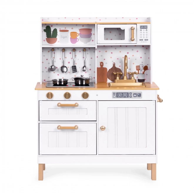 Cuisine en bois pour enfants avec sons et LEDs, grande, avec placards ouvrants et 7 accessoires, ECOTOYS