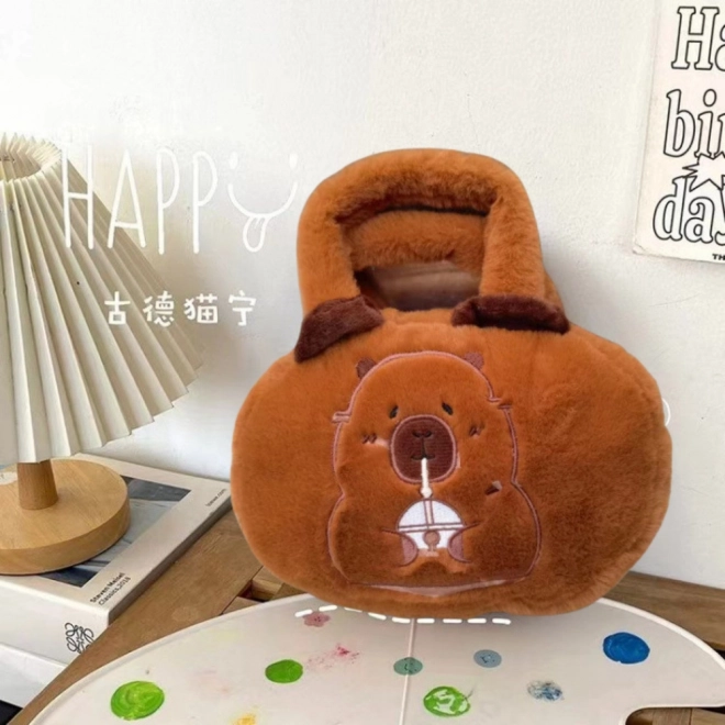 Sac en peluche avec capybara et tasse marron 20 cm