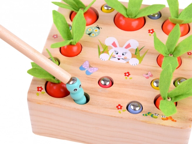 Jeu en bois avec carottes et vers