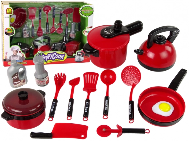 Ensemble de cuisine pour enfants avec vaisselle rouge