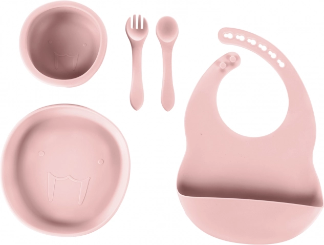 Set de vaisselle en silicone pour enfants, Old Pink