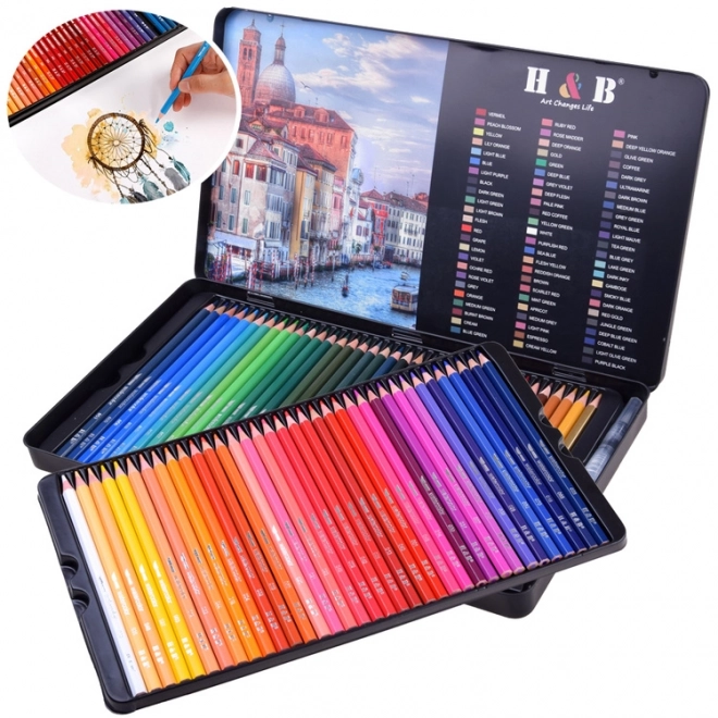 Ensemble de crayons aquarelle 72 couleurs dans un boîtier en métal