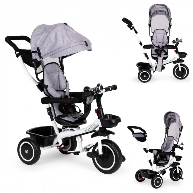 ECOTOYS Tricycle avec pare-soleil et barre de poussée - gris