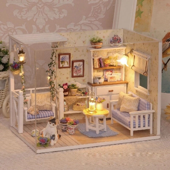 Maison de poupées en bois de style rétro avec éclairage LED