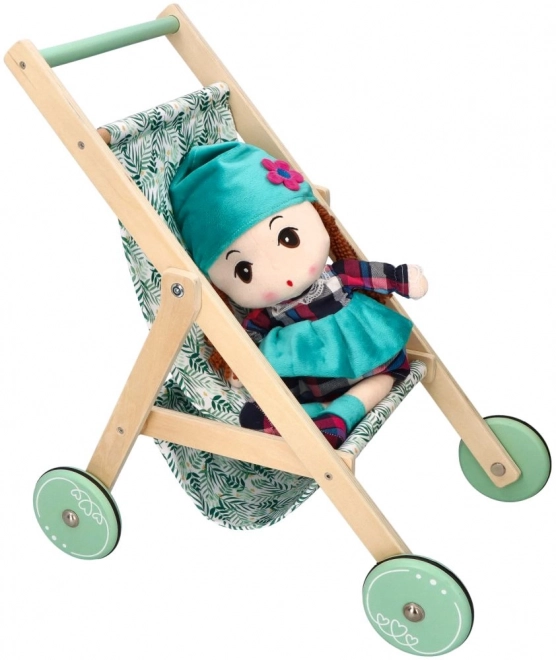Poussette légère en bois pour poupées - menthe