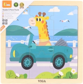 Puzzle en bois avec girafe en voiture, 9 pièces