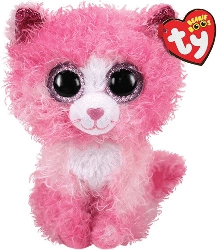 TY mascotte chat rose à fourrure bouclée Reagan 24 cm