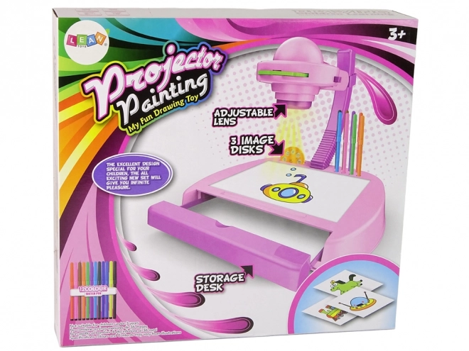 Projecteur de dessin pour enfants rose avec feutres et espace de rangement