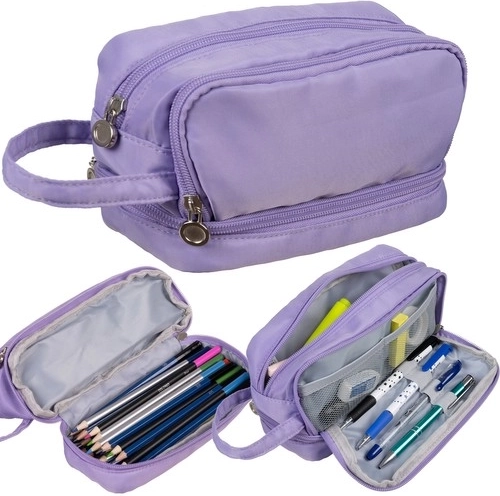 Grande trousse scolaire violette - dépliante à trois compartiments