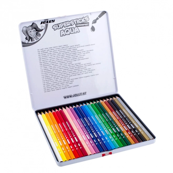 Crayons Supersticks Aqua 24 couleurs dans une boîte en métal
