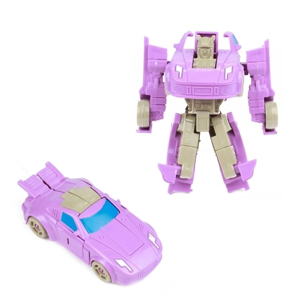 Transformateur auto/robot plastique 10cm mélange de couleurs dans une boîte en plastique 5x10,5cm