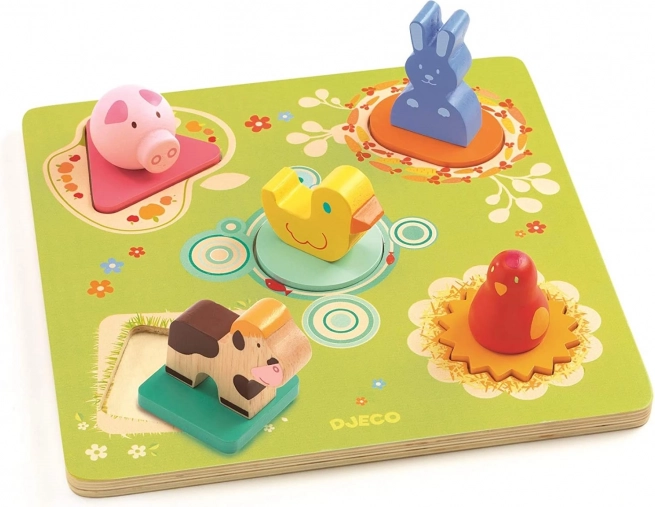 Djeco à la ferme – puzzle en bois à encastrer pour tout-petits