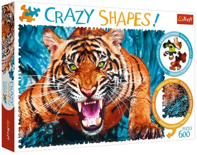 Puzzle TREFL Crazy Shapes attaque du tigre 600 pièces