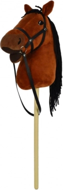 Cheval bâton en peluche 70 cm avec son, brun foncé