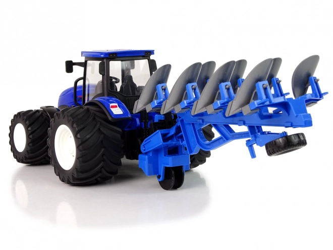 Tracteur radiocommandé 1:24 Charrue bleue en métal