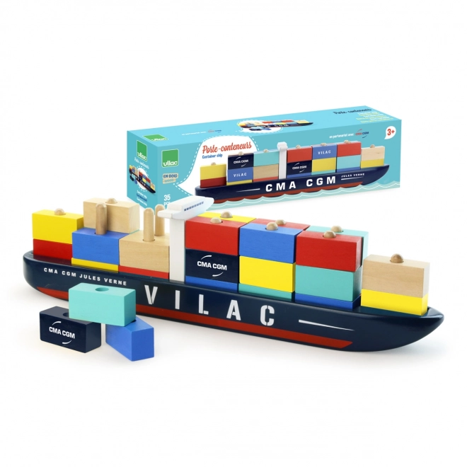 Vilac Puzzle en bois bateau porte-conteneurs CMA CGM Jules Verne