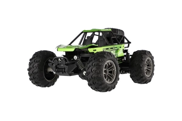 Buggy RC tout-terrain vert 22cm en plastique 2,4GHz à batterie + pack rechargeable en boîte 32x16x18cm