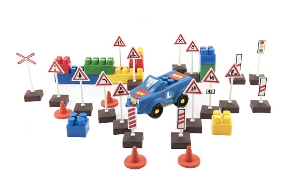 Jeu de construction LORI 11 Auto-école Panneaux de signalisation 16 pcs+2 cônes+voiture en plastique dans une boîte 22x13x6cm