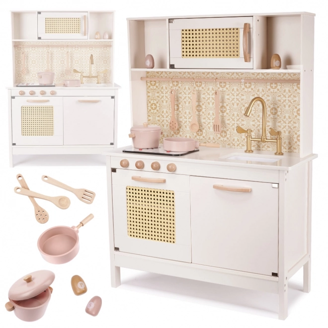 Cuisine rétro en bois pour enfants avec accessoires Boho