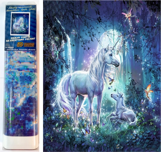 NORIMPEX Peinture de diamant Licornes dans la forêt magique 30x40cm