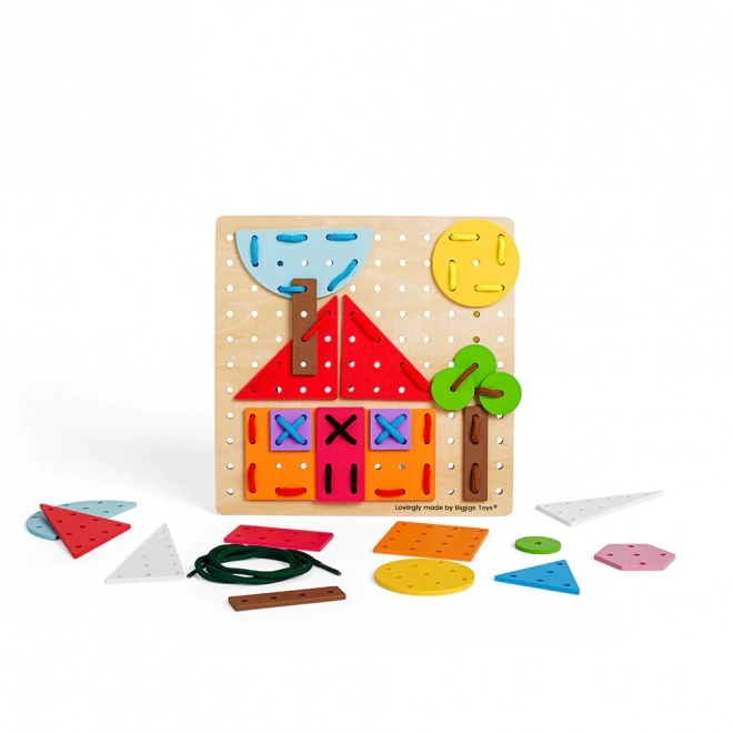 Bigjigs Jouets Jeu de laçage en bois Formes géométriques