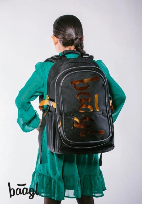 ENSEMBLE BAAGL 3 Pièces Métallique Bronze: sac à dos, trousse, sac