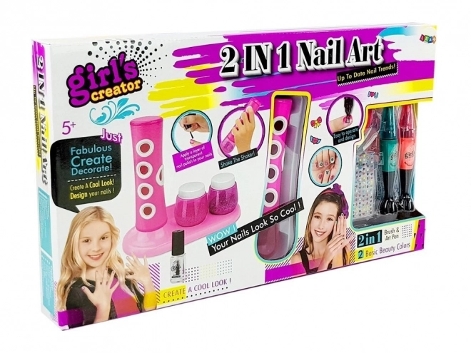 Ensemble de décoration des ongles pour enfants avec un distributeur de paillettes et des autocollants colorés
