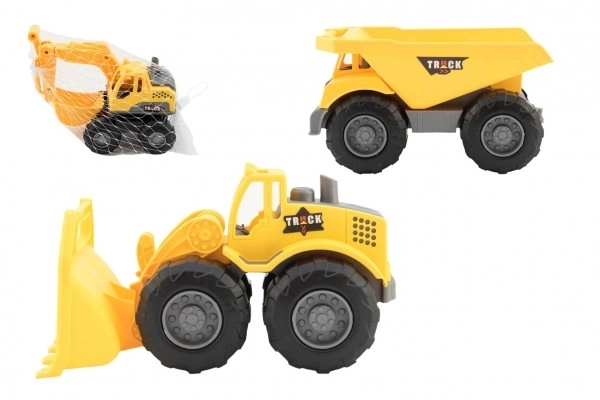Engin de construction en plastique 18-20cm mix des types en roue libre dans un filet