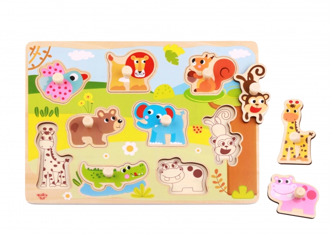Puzzle en bois avec animaux et poignées