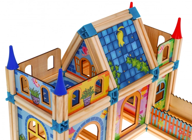 Ensemble de construction en bois coloré pour construire une maison - 128 pièces